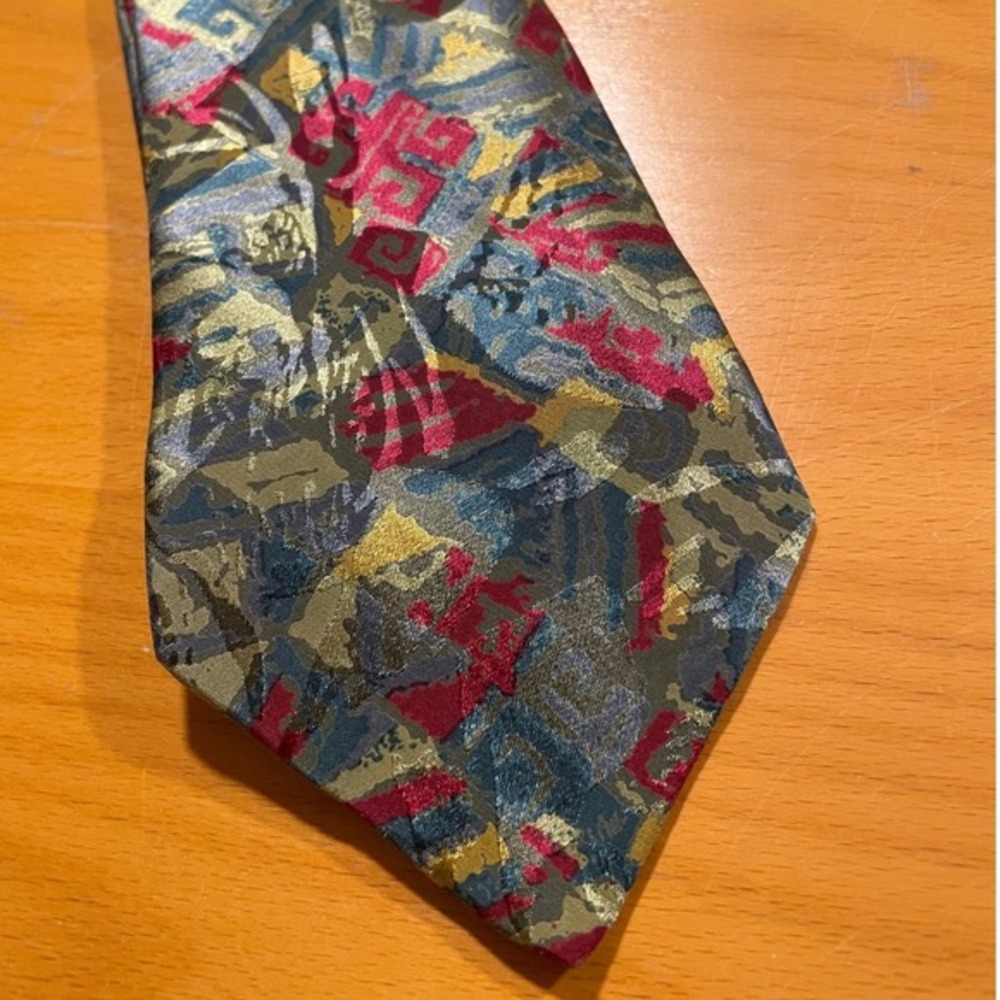 Austin Grey Necktie 100% Silk Made in Italy Abstract Geometric Print Vintage 90s